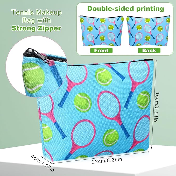 10 Pieces Ball Sports Gifts for Women Funny Cosmetic Bag Inspirational Makeup Bag Accessories for Women Sports Lovers Players Coach Christmas Team Gifts(Tennis)