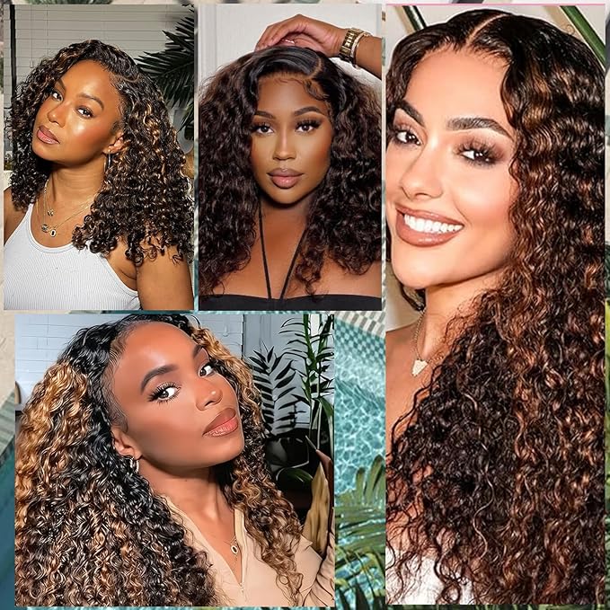 5×5 Closure Bob Wig Human Hair Glueless Wigs Human Hair Pre Plucked Pre Cut Short Curly Human Hair Wig Water Wave C Part Balayage Ombre Lace Frontal Human Hair Wigs for Black Women P1B/30 22 Inch
