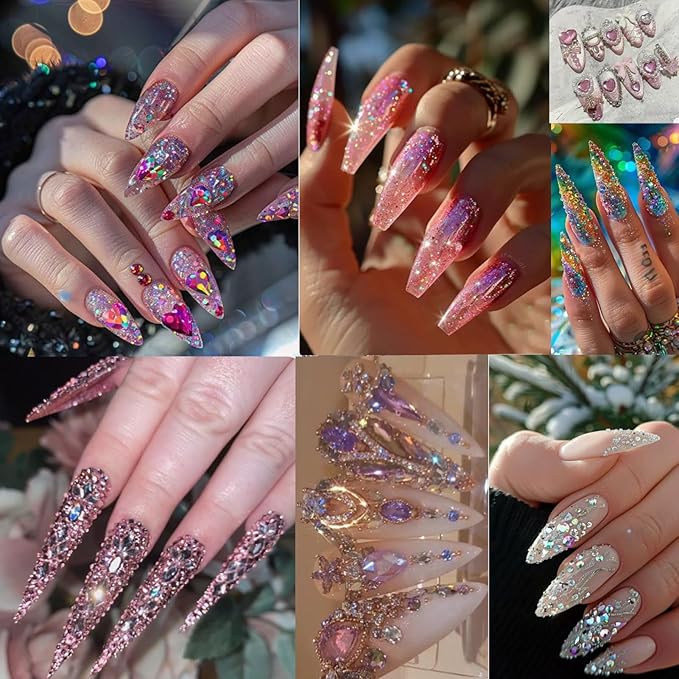12 Types of Pink AB 600 Diamonds + 2500 Flat Rhinestones Mix 20 Styles Flatback DIY Crafts Rhinestone Crystals 3D Decorations Flat Back Stones Set + Rhinestone Picker Wax Pen