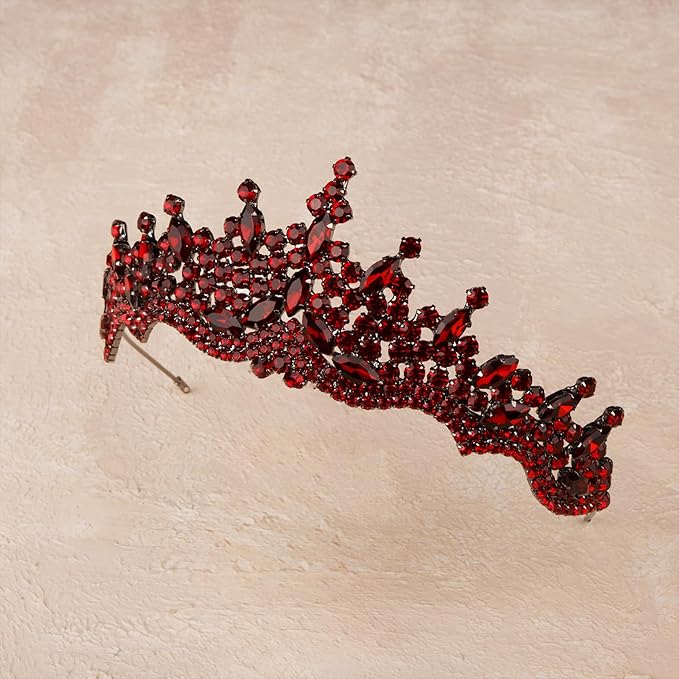 LIMELIA Women's Tiara for Henna Wedding Party|Glitter Hair Accessories for Bridal Birthday Pageant Prom Halloween Cos-play Christmas Party|Dence-Burgundy