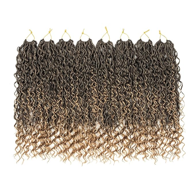 Aipin Long New Goddess Locs Crochet Hair 22 Inch Boho River Locs Hippie Locs Wavy Crochet With Curly Hair In Middle And Ends Braids Hair Extensions (8Packs,22 inch, T27)