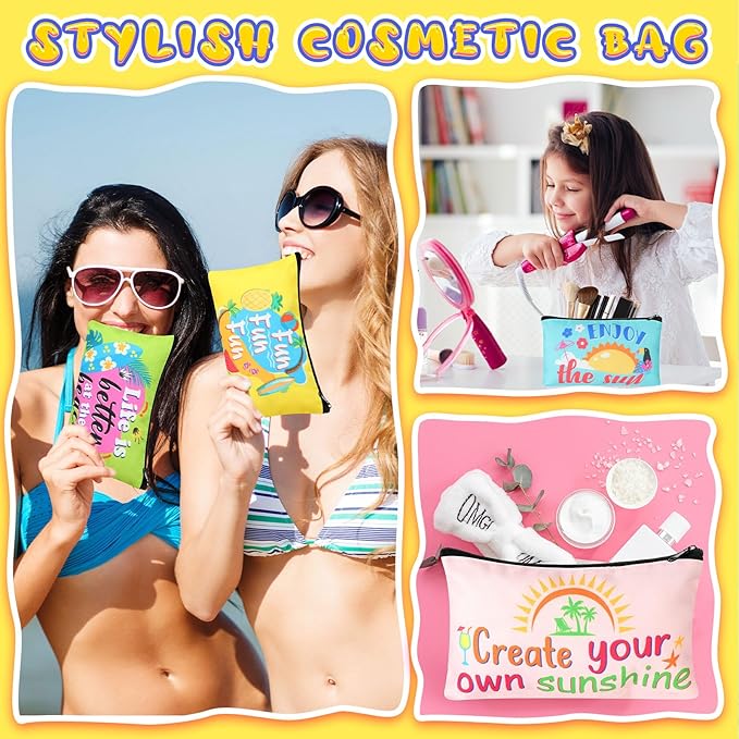 24 Pieces Makeup Bags Bulk Canvas Cosmetic Bags Purse Organizer Zipper Cosmetic Pouch Portable Travel Toiletry Pouch for Women Men Gifts, 7 x 4 Inch (Beach)