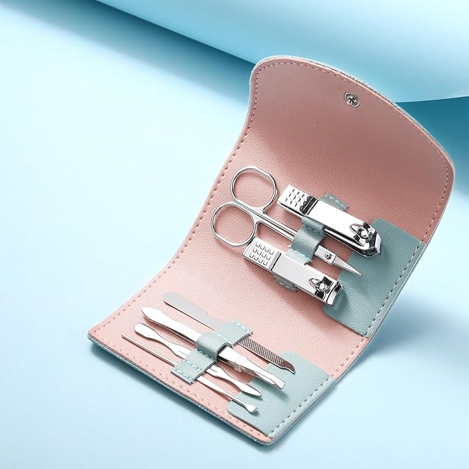 12 Set Manicure Set Bulk Mini Manicure Nail Clipper Kit 7 in 1 Stainless Steel Professional Nail Care Pedicure with Travel Portable Bag Grooming Kits for Women Men Home(Green)