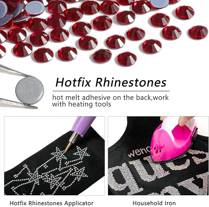 Beadsland Hotfix Rhinestones Bulk, 14400PCS Crystal Hot Fix Rhinestones for Crafts Clothes DIY Decoration, Dark Siam, SS6, 1.9-2.1mm