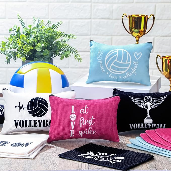 Irenare 30 Pcs Volleyball Cosmetic Bag Gifts for Women Stuff Volleyball Players Teams Travel Pouch Canvas Makeup Bags for Team Gifts(Colorful,Sports)