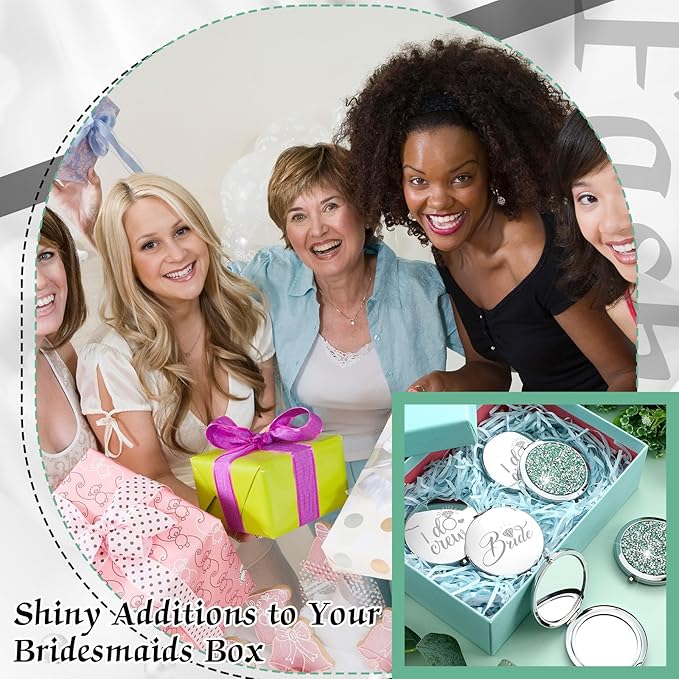 Barydat 10 Pieces Bridesmaid Gifts Set Magnifying Compact Mirror Bride I Do Crew Bridesmaid Proposal Gifts Travel Small Mirror for Purse Makeup Pocket Mirror for Women Wedding Party(Green)
