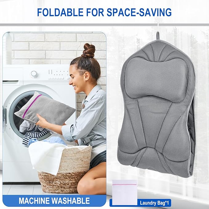 Full Body Bath Pillow for Bathtub, Luxury Bath Gifts for Women Thick Bathtub Cushion for Soaking Tub with Laundry Bag, Bathtub Pillow Luxury Bathtub Pillows for Head,Neck & Back,Spa (Light Grey)