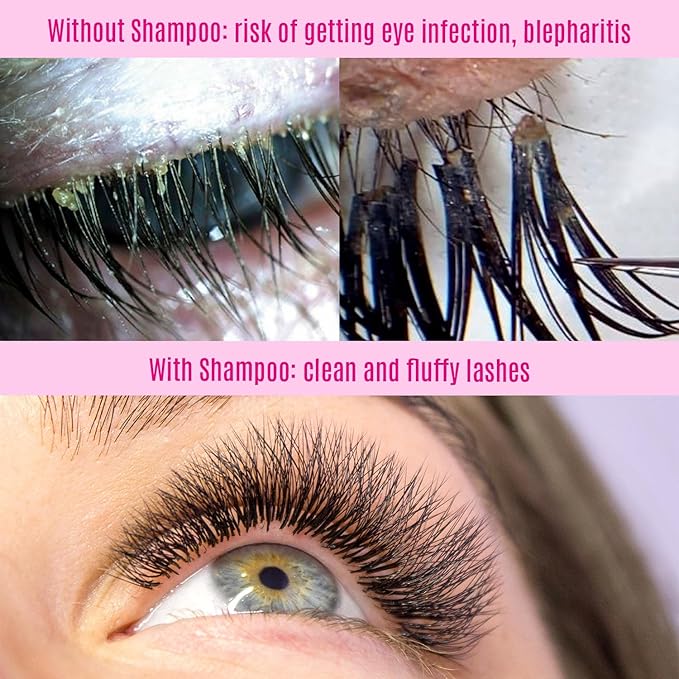 STACY LASH Lash Shampoo Kit Foaming Cleanser with Eye Lash Spoolies & Rinse Bottle & Cleansing Pad & Brush for Eyelash Extensions & Clusters & Natural Eyelashes