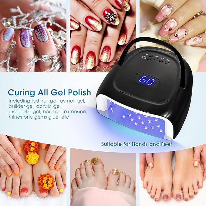 60W Rechargeable LED Nail Lamp, Cordless Gel Lamp with Portable Handle & 42pcs Lamp Beads, Automatic Sensor UV LED Nail Dryer, 4 Timers Professional UV Light for Gel Nails