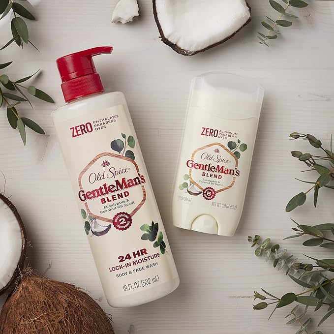 Old Spice GentleMan's Exfoliating & Moisturizing Body Wash for Men, 24/7 Shower Fresh with Long Lasting Scent, Renewing Vitamin B3 Blend, Eucalyptus + Coconut Oil Scent, 18 oz (Pack of 4)