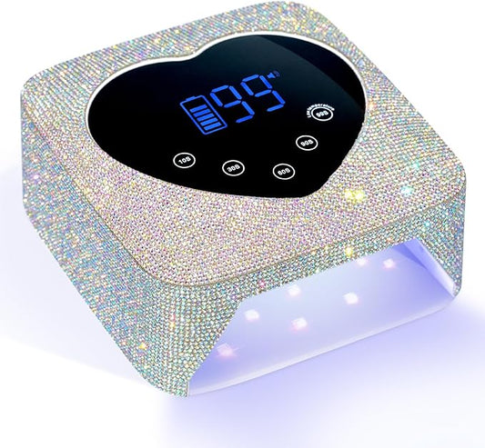 UV LED Nail Lamp 72W Rechargeable Sparkly Wireless Nail Dryer Gel Polish Light with 5 Timer Setting Professional Quick Dry Curing Lamp with Display Auto Sensor for Salon & Home