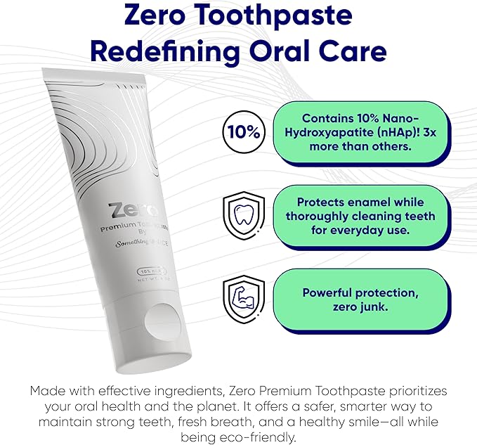 Zero Premium Toothpaste by Something Nice – Dentist Recommended Mint-Flavored Toothpaste with 10% Nano Hydroxyapatite, Fluoride-Free, SLS-Free, Enamel Repair for Adults & Kids Oral Care, Made in USA