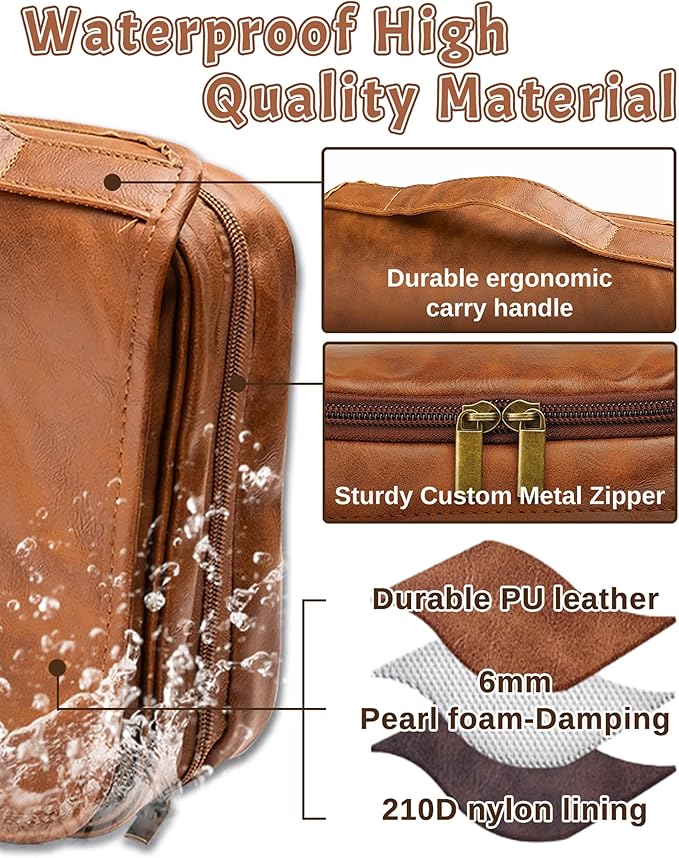 3-in-1 Extra Large Personalized Toiletry Bag For Men, Custom Engraved Leather Travel Organizer Bag, Engraved Name Waterproof Dopp Kit & Gifts for Him Husband Father (Father's Day, Christmas)