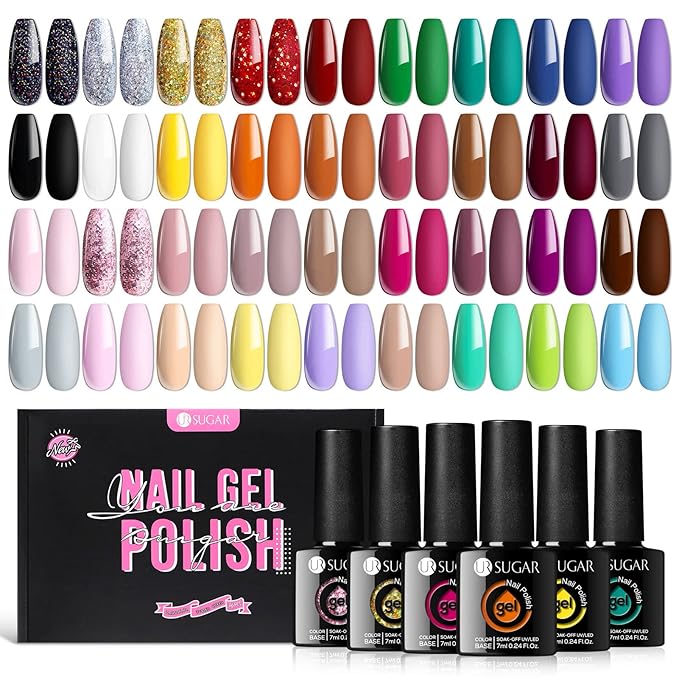 UR SUGAR 36 Colors Gel Nail Polish Set, All Seasons Collection Yellow Orange Red Green Blue Pink Glitter Gel Polish for Fall Winter Soak Off Gel Nail Art Kit Halloween Christmas Gifts for Women