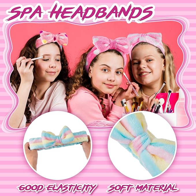 Jecery 18 Pcs Spa Party Supplies for Girls 6 Satin Kimono Robe 6 Spa Headband 6 Disposable Foam Pedicure Slippers (Rose,Size 12)