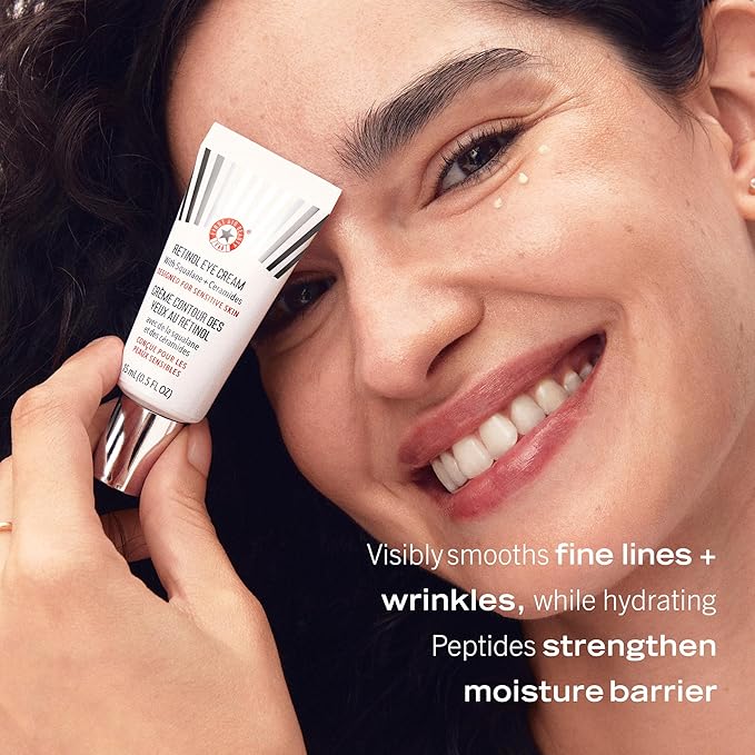 First Aid Beauty - Retinol Eye Cream with Squalane + Ceramides, Encapsulated Retinol Serum for Delicate Skin, Helps Improve Appearance of Fine Lines and Wrinkles, Safe for Sensitive Skin, 0.5 oz