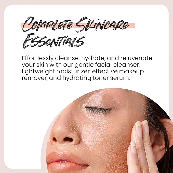 The Lip Bar Gentle Skincare Kit, with Hyaluronic Acid and Mushroom Extracts, to Nourish and Hydrate, Effective for all Skin Types, 4 Piece Set