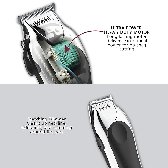 Wahl Clipper USA Deluxe Corded Chrome Pro, Complete Hair and Trimming Kit, Includes Corded Clipper, Cordless Battery Trimmer, and Styling Shears, for a Cut Every Time - Model 79524-5201M