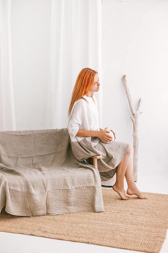 100% Linen Bed Throw Blanket - Extra Large Bath Towel 60x80-inch Natural Waffle Weave Flax Linen Oversized Beach Towel, Lightweight Absorbent Thin Bath Sheets Towels for Adults, Quick-Drying XL