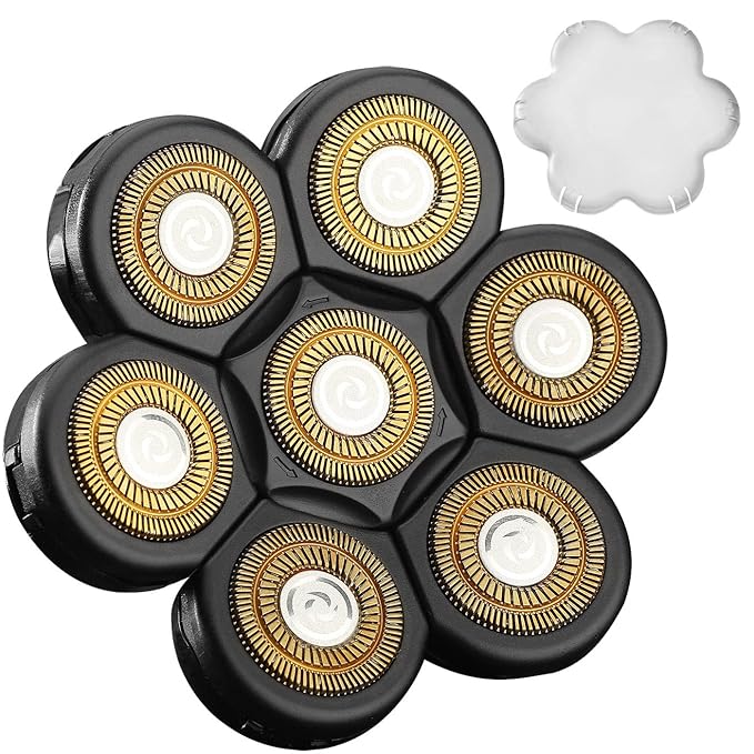 Universal 7 Blades Head Shaver Replacement Heads for Head Shaver and Other Brands Shaver, 7 Heads Head Shaver Bald Shaver Beard Electric Razor Shaver Head (Gold+Black)