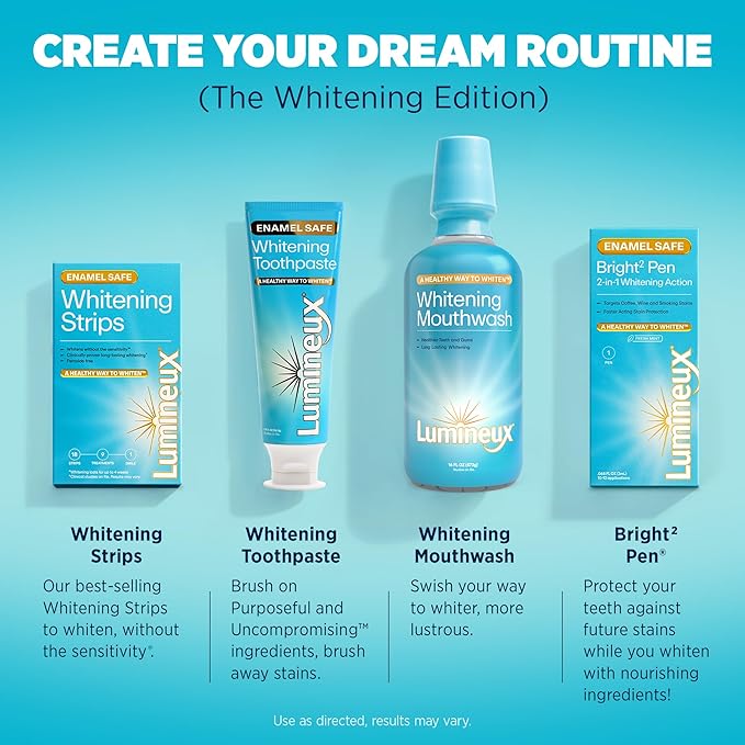 Lumineux Whitening Duo Set – Peroxide Free - Enamel Safe for Whiter Teeth – Includes 21 Whitening Treatments & 2 Pack Whitening Toothpaste, Fluoride Free & Dentist Formulated