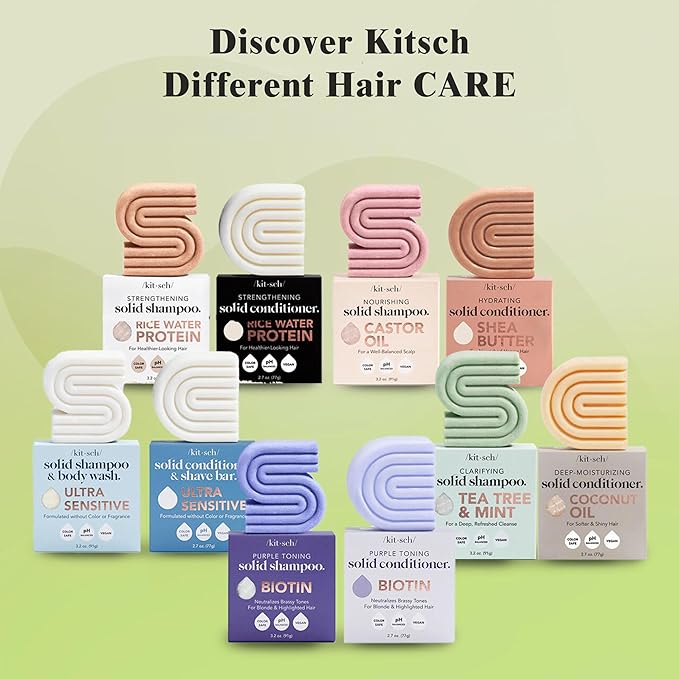 Kitsch Tea Tree & Mint Shampoo and Conditioner Bar Set, Hair Color Safe, Zero Waste, Vegan, Eco Friendly, Made in US, For All Hair Types, Paraben Free & Sulfate Free - 2pcs