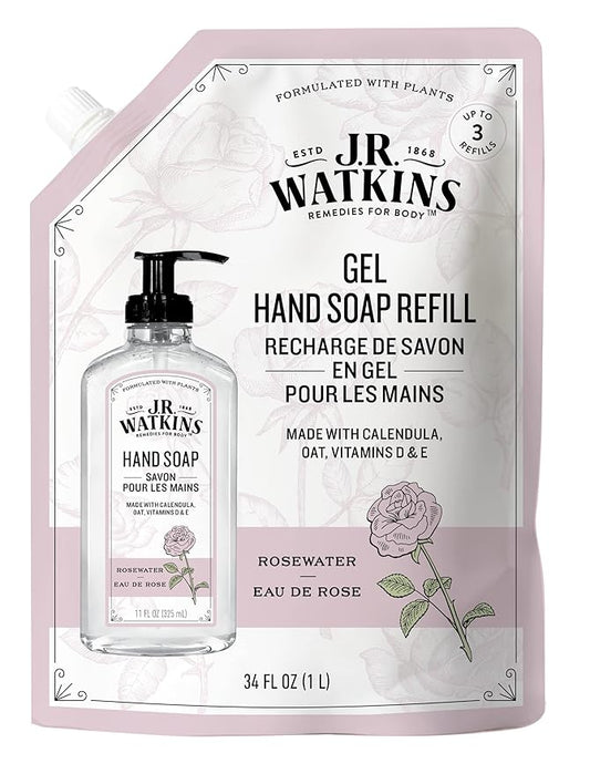 J.R. Watkins Rosewater Liquid Hand Soap Refill Pouch 1 L