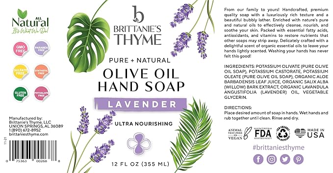 Brittanie’s Pure Castile Liquid Soap Refill, Lavender, 12 Ounce 3 Pack | Dish Soap, Hair & Body, Home, Gentle and Pure, Made with Natural Luxurious Oils, Vegan & Gluten Free Non-GMO