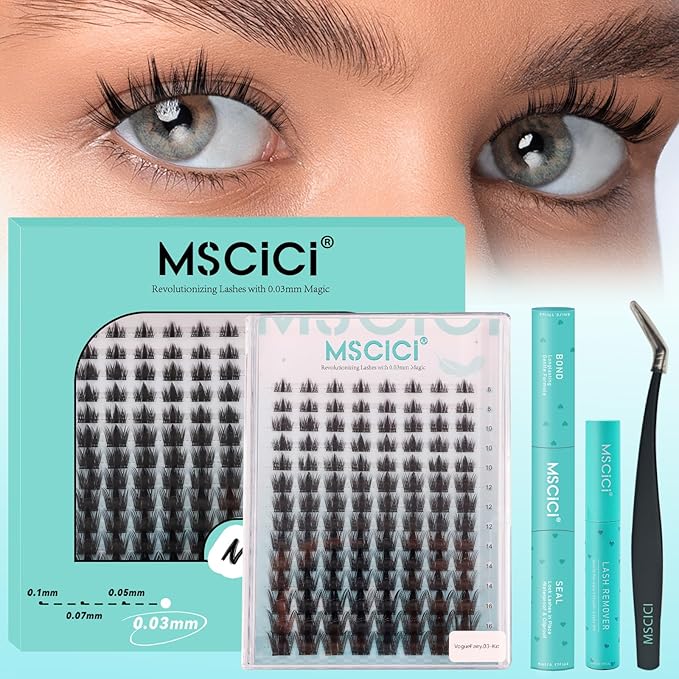 VogueFairy.05 EyeLash Clusters Kit 8-16mm C Curl - DIY Manga Eye Stylish Wet Look Eyelash Extensions Kit Ultra Soft Spiky Lashes Individual Fake Eyelashes Clusters Kit WideSpan Invisible Lash Band