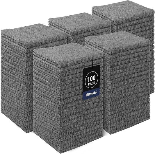 Washcloths Bulk - 100 Pack - Face Towel (12" x 12"), Highly Soft Wash Cloth and Hand Towels, Fast Drying Multi-Purpose Microfiber Cleansing Cloths for Bathroom, Hotel, Spa, and Salon - Grey