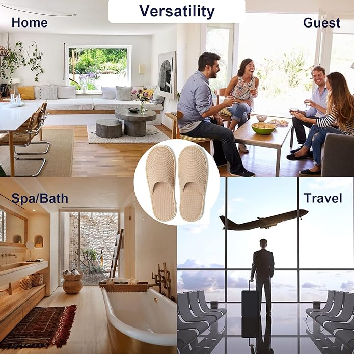 SPA Guest Slippers, 6/12 Pairs Reusable Washable Unisex Spa Slippers for Hotel Bedroom Wedding Party Travel