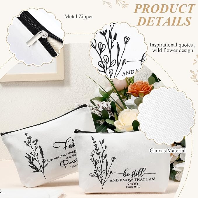 10Pcs Christian Gifts for Women Religious Cosmetic Bags Inspirational Bible Verse Pencil Pouch Canvas Makeup Bags Bulk with Zipper for Mother Sister Church Favors