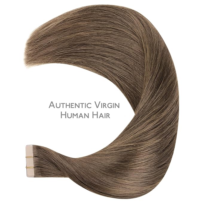 WENNALIFE Tape in Hair Extensions Human Hair Light Ash Brown Tape in Extensions, 10pcs 20g 12 inch Remy Invisible Tape Ins Straight Colored Soft Real Human Hair Tape in Extensions Refill Set
