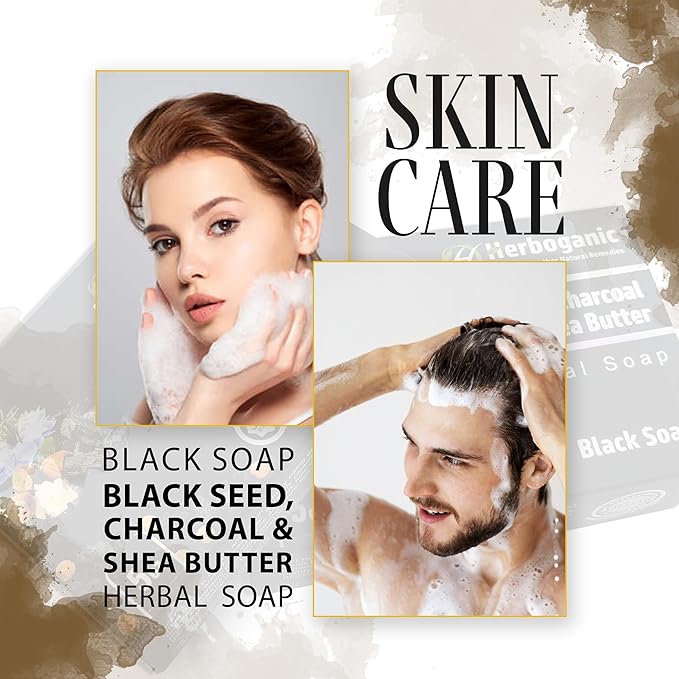 Black seed Charcoal and Shea butter Herbal Soap | Pack of 6 of 5oz soap Bar | Ideal for Men and Women, Soothing and Nourishing Soap for Moisturization