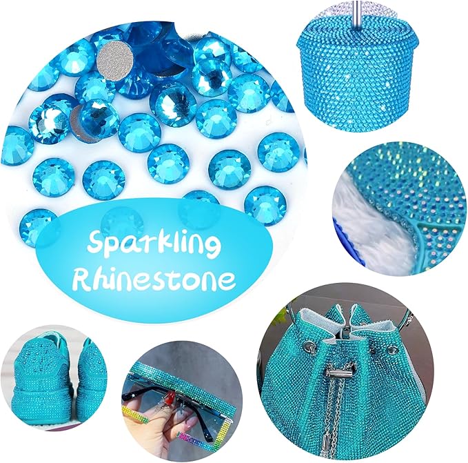 10000PCS Aquamarine Rhinestones Bulk, Flat Back Crystal Glass Stone Round Gems,SS10, 2.7-2.9mm