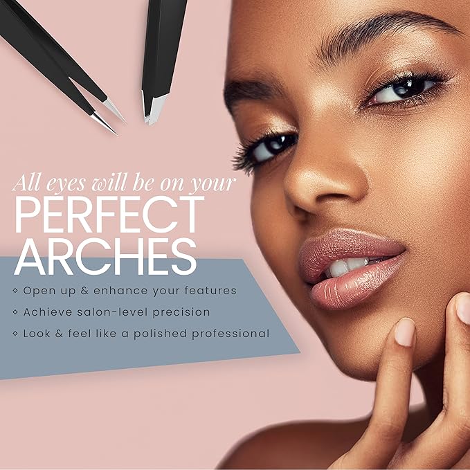 Tweezers Set 5-piece - Tweezer Guru Stainless Steel Slant Tip and Pointed Eyebrow Tweezer Set - Great Precision for Facial Hair, Ingrown Hair, Splinter and Blackhead Remover (Black) (5-Pack)