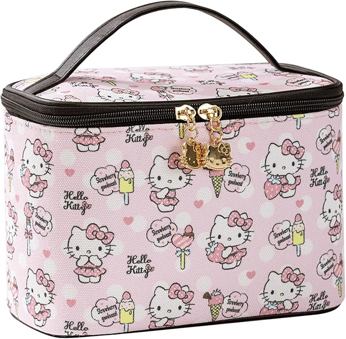 AmBealla Cosmetic Bag Large Makeup Bag Pink Makeup Travel Case with Brush Holder, Canvas Organizer for Women, Toiletry Bag for Skincare & Beauty Tools Sweet Cute for Girls