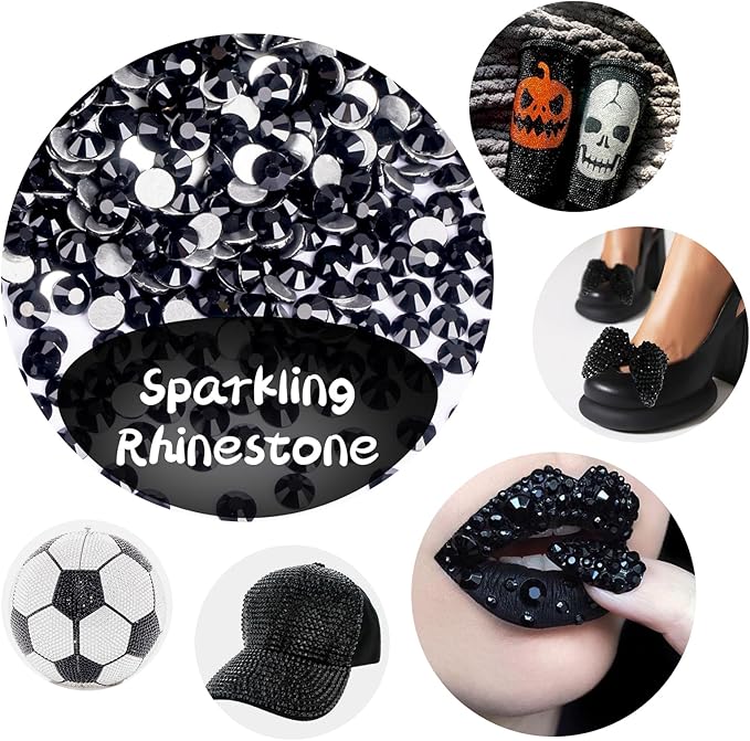 10000PCS Black Rhinestones Bulk, Flat Back Crystal Glass Stone Round Gems,SS20, 4.6-4.8mm