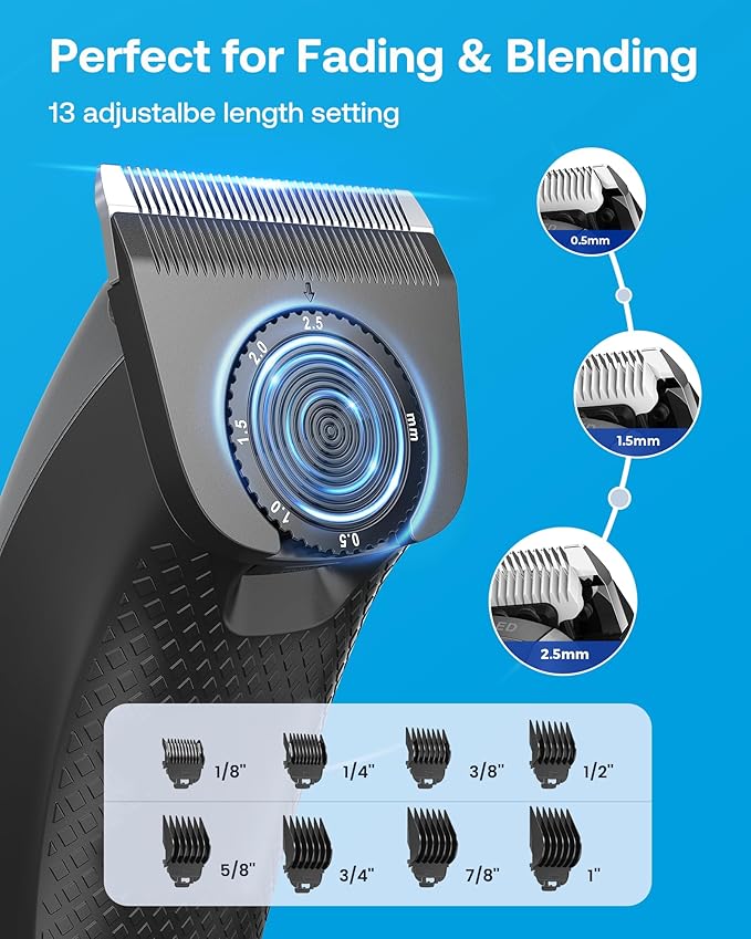 GLAKER Hair Clippers for Men - Cordless 2 in 1 Versatile Hair Trimmer with ABS Guards, 2 Detachable Blades & Turbo Motor, Professional Haircutting Kits for Blending & Fade Cuts