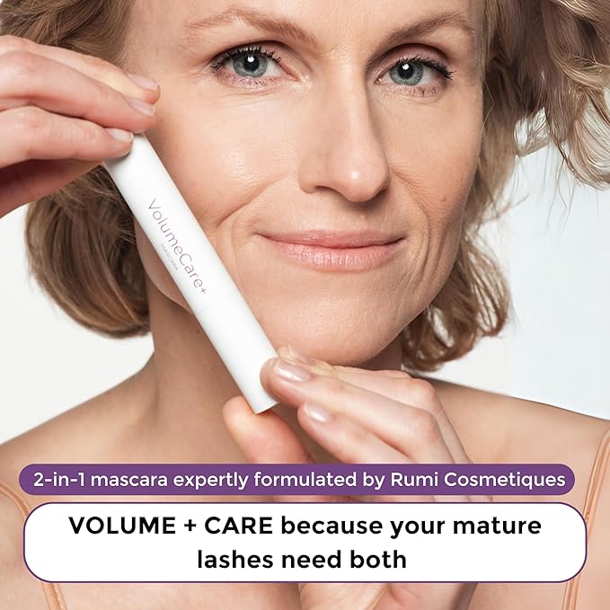 VolumeCare+ Mascara For Older Women - Extreme Length and Volume 2-in-1 Formula - No Clumps, Long-Wearing, Hypoallergenic Mascara For Sensitive Eyes (Natural Black)