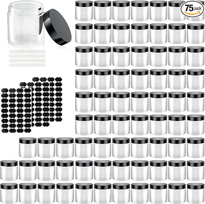 75 Pack 4 Oz Clear Travel Size Containers with Lids, Leak Proof Makeup Travel Containers BPA Free Cosmetic Slime Jars for Lotion, Cream, Body Butter, Makeup, Ointments
