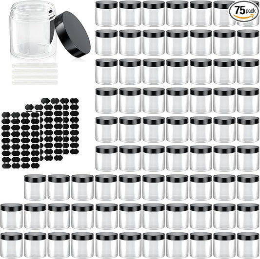 75 Pack 4 Oz Clear Travel Size Containers with Lids, Leak Proof Makeup Travel Containers BPA Free Cosmetic Slime Jars for Lotion, Cream, Body Butter, Makeup, Ointments