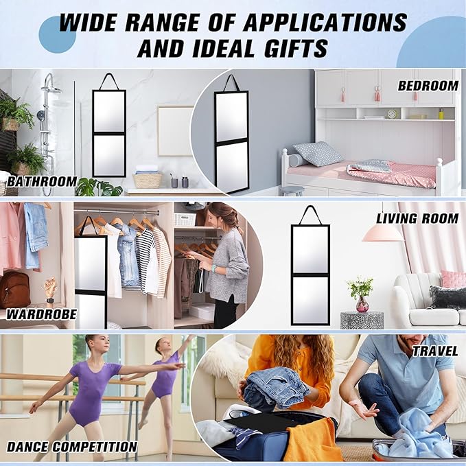Travel Hanging Mirror 33.5 x 13.4 Inch Dance Bag Mirror Backstage Foldable Hanging Christmas for Gifts Dance Bag Dancers Artists Aestheticians Home Spa Events(Black)