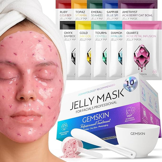 Jelly Mask for Facials Peel-Off - 10 Set Pack Modeling Rubber Mask Multipack - Hydrating & Calming Jelly Face Mask Powder Variety Spa Kit - Bowl Scoop & Spatula Bundle - Professional Skincare