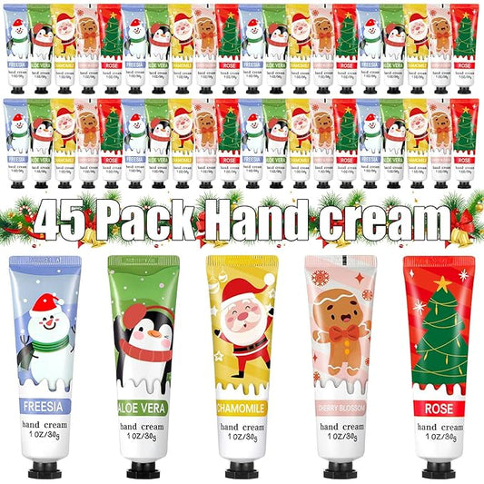 45 Pcs Christmas Hand Cream Gift Set Natural Plant Fragrance Hand Lotion Travel Size Mini Holiday Hand Cream Bulk Moisturizing Cream Dry Cracked for Women Mom Christmas Stocking Stuffers Gift