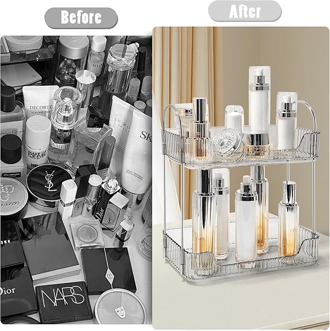 Bathroom Counter Organizer Countertop Storage Skincare Countertop Makeup Organizer Cosmetics Skincare Organizers Holder for Perfume-Grey-Silver Pole