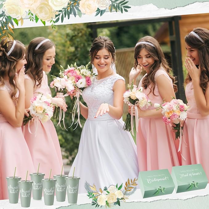 48 Pcs Bridesmaid Proposal Gifts Set, Maid of Honor Gifts Set from Bride, Will You Be My Bridesmaid Gift Box, 24 oz Tumbler Bridal Bachelorette Party Gifts for Bridesmaids Wedding Gifts