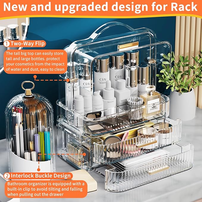 Makeup Organizer, Skincare Holder Bathroom Counter Organizer, Birthday Mothers Day Gifts for Mom Women Teen Girl, Storage Box Cosmetic Display Cases for Vanity, Dresser, Countertop (Clear)