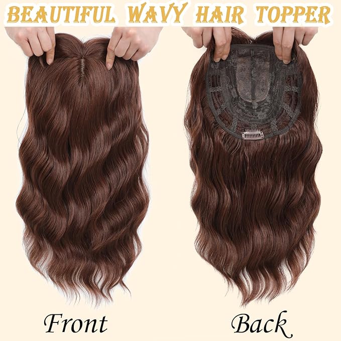 16 Inch Hair Toppers for Women with Thinning Hair, 360° 3D Realistic Toppers for Women Wispy Bangs Clip Synthetic Curly Wavy (M33)