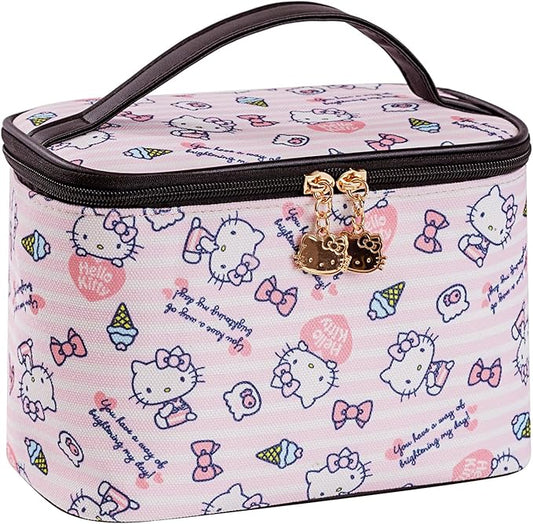 AmBealla Cosmetic Bag Large Makeup Bags Pink Travel Case with Makeup Brush Holder,Cosmetic Organizer for Women, Toiletry Bag for Skincare & Beauty Tools Sweet Cute for Girls